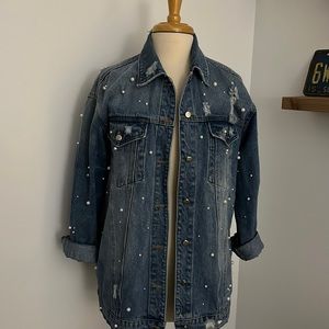 Honey Punch Pearl Embellished Denim Jacket